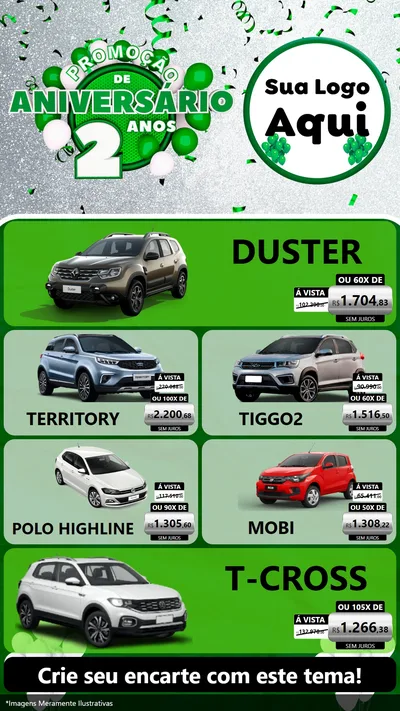 Modelo de TV para TV Vertical com o tema Promoção de Aniversário - 2 Anos para Concessionaria de Carros