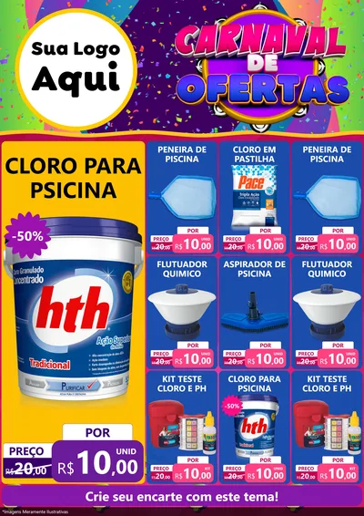 Modelo de Encarte para Encarte A4 Vertical com o tema Carnaval de Ofertas para Produtos para Piscina