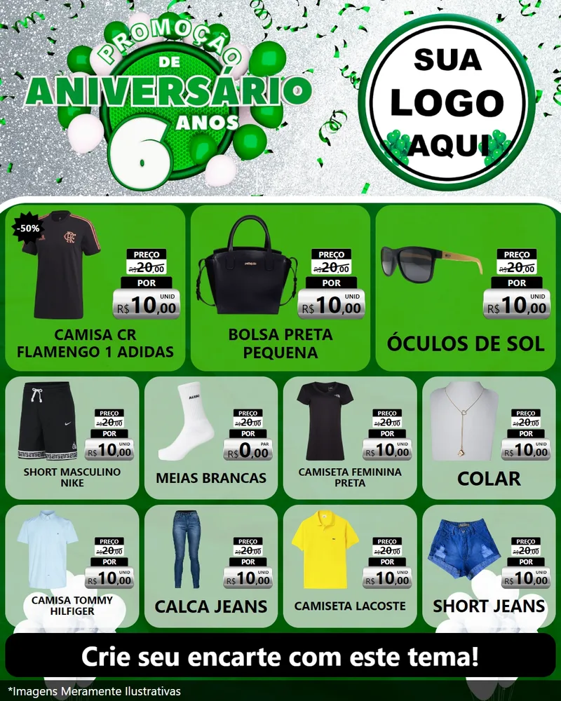 Modelo de Rede Social para Feed Instagram com o tema Promoção de Aniversário - 6 Anos para Roupas e acessórios