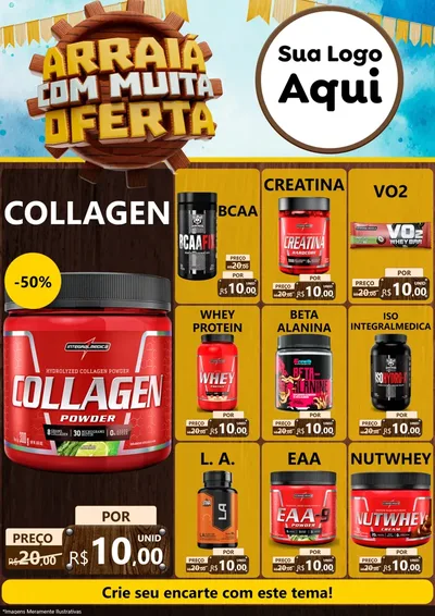 Modelo de Encarte para Encarte A4 Vertical com o tema Ofertas de São João - Junina para Suplementos alimentares