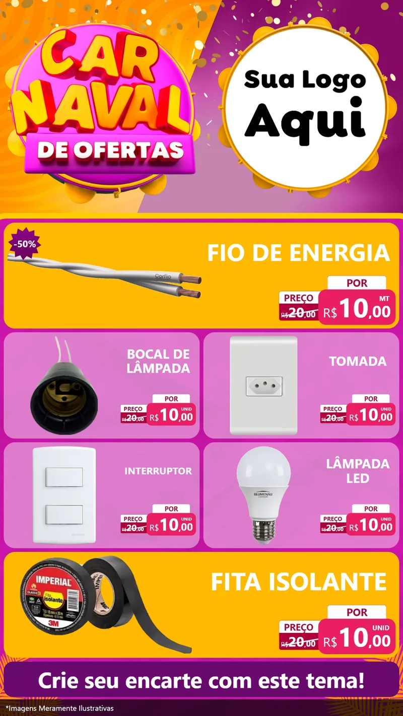 Modelo de TV para TV Vertical com o tema Carnaval de Ofertas para Materiais Elétricos