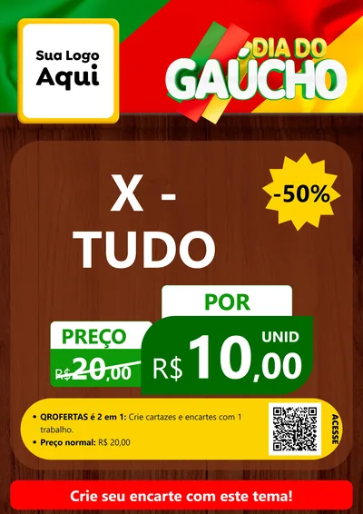 Modelo de Cartaz para Cartaz A4 Vertical com o tema Dia do Gaúcho para Hamburgueria