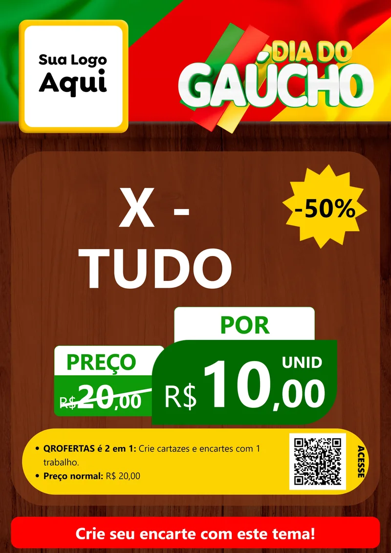Modelo de Cartaz para Cartaz A4 Vertical com o tema Dia do Gaúcho para Hamburgueria