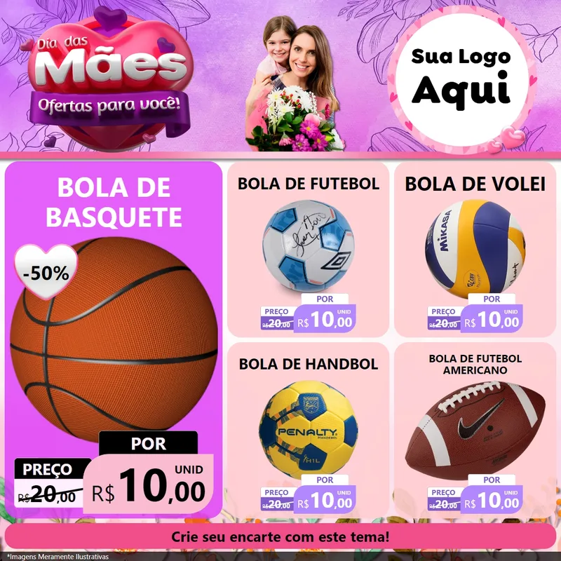 Modelo de Rede Social para Feed Facebook com o tema Dia das Mães Ofertas para Você! para Artigos Esportivos