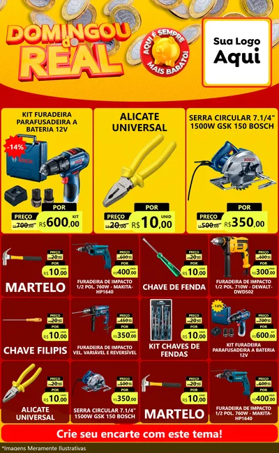 Modelo de Encarte para Encarte Grande com o tema Domingou do Real para Maquinas e Ferramentas