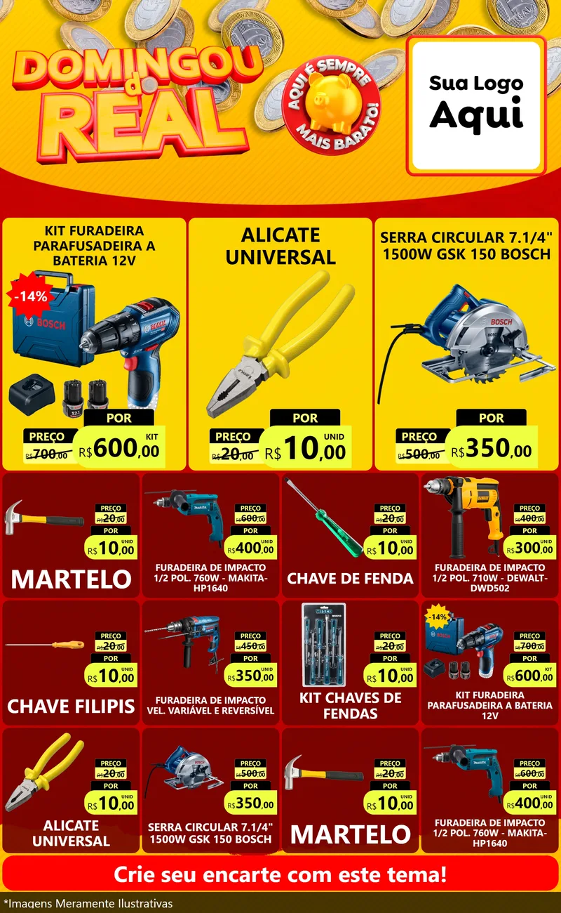 Modelo de Encarte para Encarte Grande com o tema Domingou do Real para Maquinas e Ferramentas