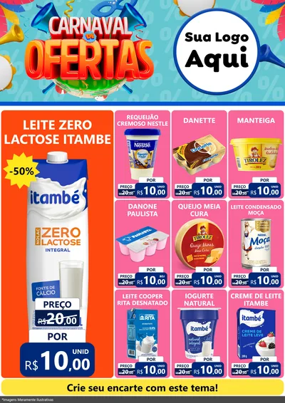 Modelo de Encarte para Encarte A4 Vertical com o tema Carnaval de Ofertas para Frios e Laticínios