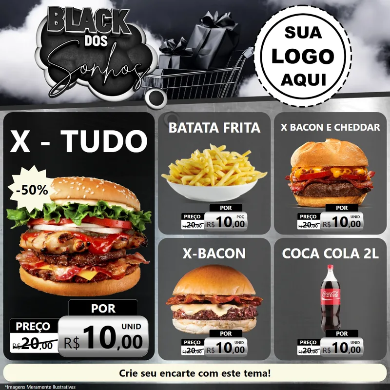 Modelo de Rede Social para Feed Facebook com o tema Black dos Sonhos para Hamburgueria