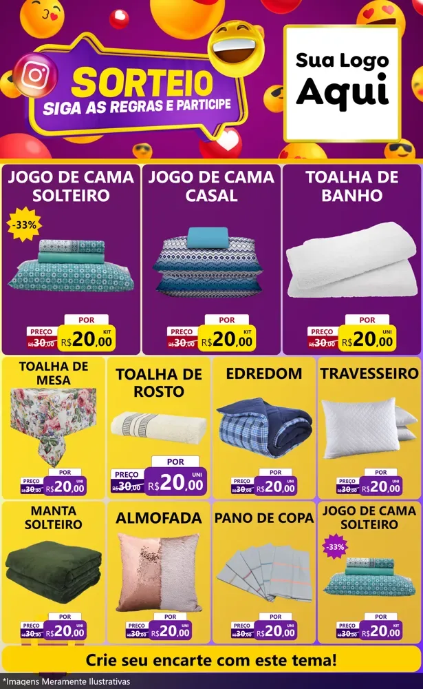 Modelo de Encarte para Encarte Grande com o tema Sorteio para Cama, Mesa e Banho