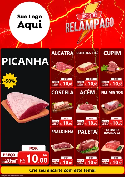 Modelo de Encarte para Encarte A4 Vertical com o tema Ofertas Relâmpago para Açougue