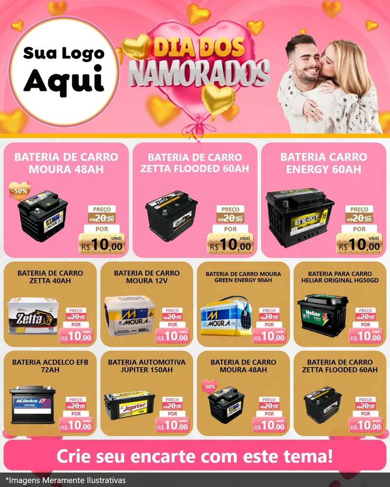 Modelo de Rede Social para Feed Instagram com o tema Dia dos Namorados para Baterias Elétricas