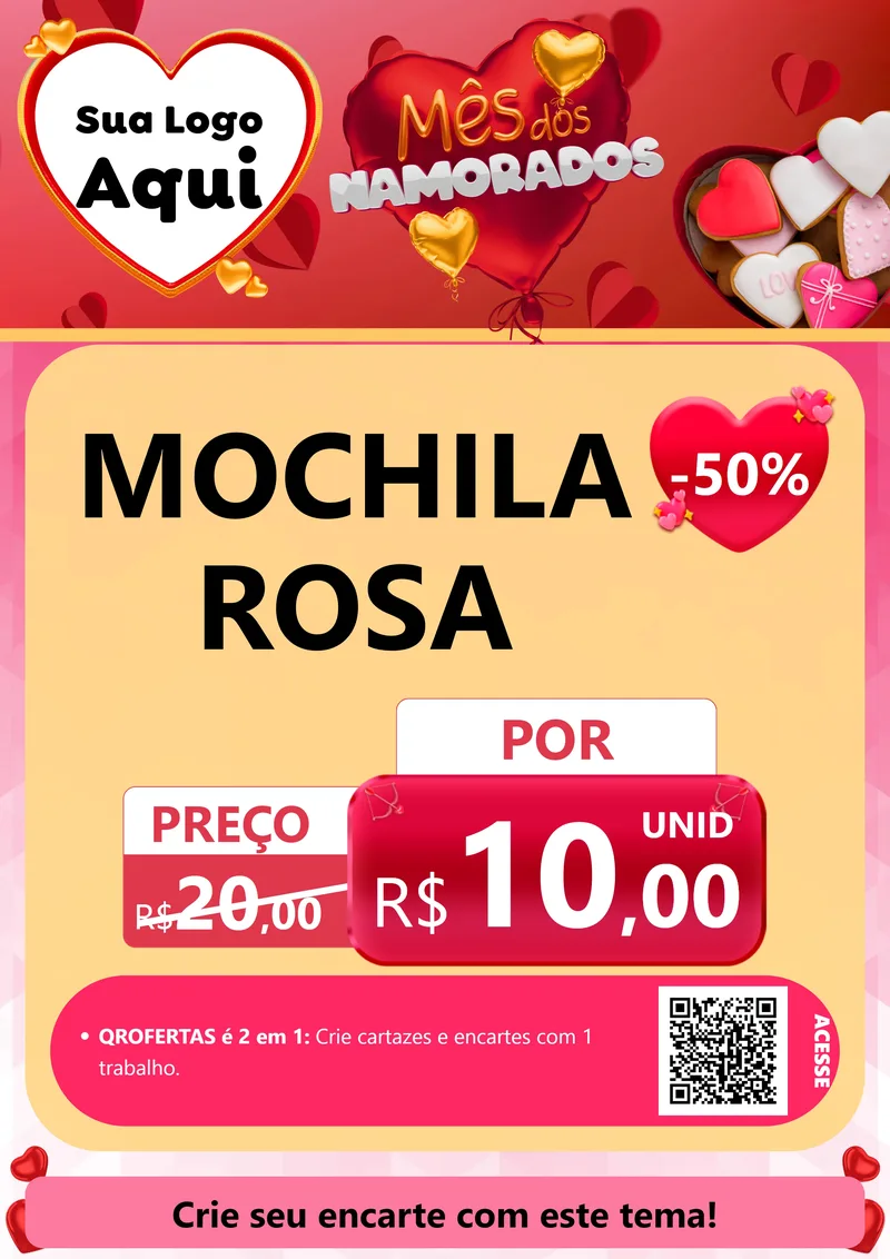 Modelo de Cartaz para Cartaz A4 Vertical com o tema Mês dos Namorados para Papelaria