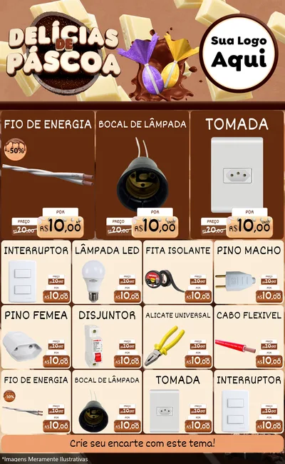 Modelo de Encarte para Encarte Grande com o tema Delícias de Páscoa para Materiais Elétricos