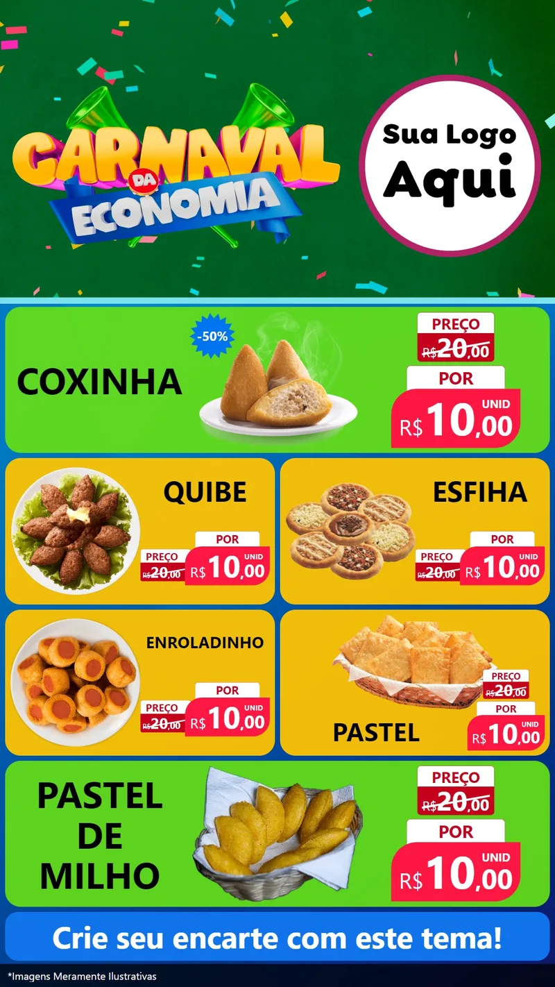 Modelo de TV para TV Vertical com o tema Carnaval da Economia para Salgadaria