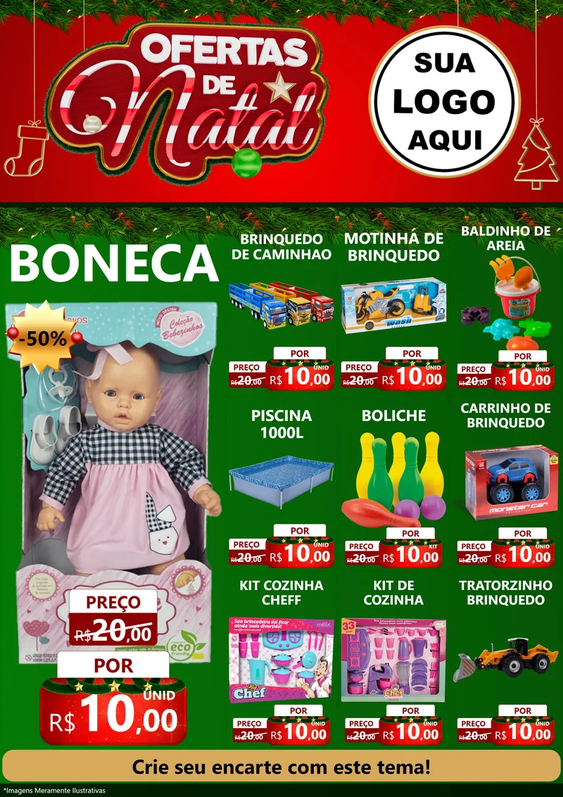 Modelo de Encarte para Encarte A4 Vertical com o tema Ofertas de Natal para Brinquedos