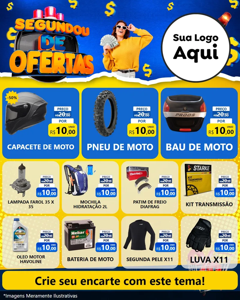 Modelo de Rede Social para Feed Instagram com o tema Segundou de Ofertas para Moto peças