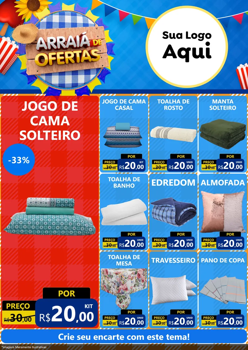 Modelo de Encarte para Encarte A4 Vertical com o tema Arraiá de Ofertas para Cama, Mesa e Banho
