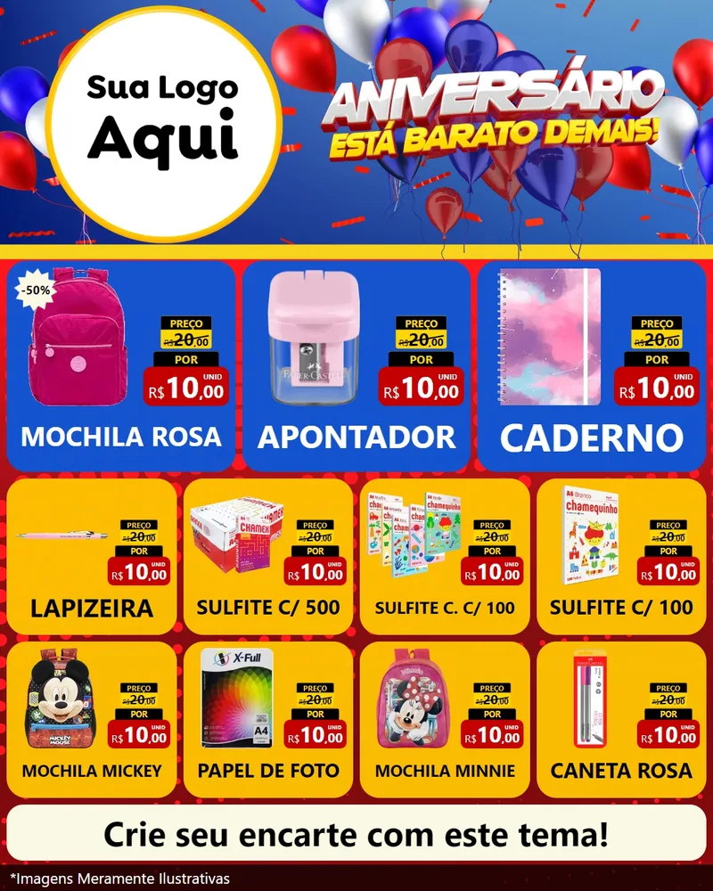 Modelo de Rede Social para Feed Instagram com o tema Aniversário para Papelaria