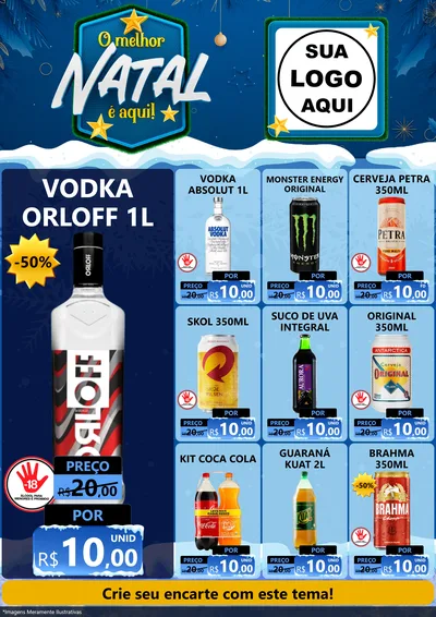 Modelo de Encarte para Encarte A4 Vertical com o tema O Melhor Natal É Aqui! para Distribuidora de bebidas