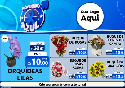 Modelo de Encarte para Encarte A4 Horizontal com o tema Novembro Azul para Floricultura e jardim