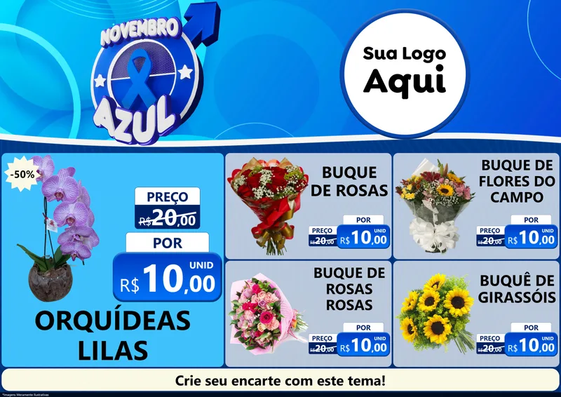Modelo de Encarte para Encarte A4 Horizontal com o tema Novembro Azul para Floricultura e jardim