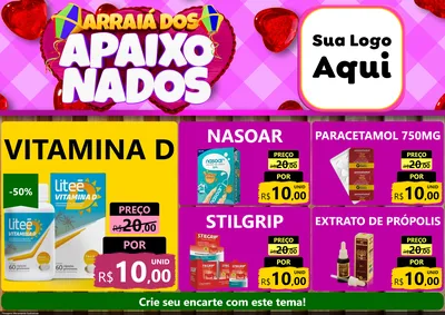 Modelo de Encarte para Encarte A4 Horizontal com o tema Arraiá dos Apaixonados para Farmácia