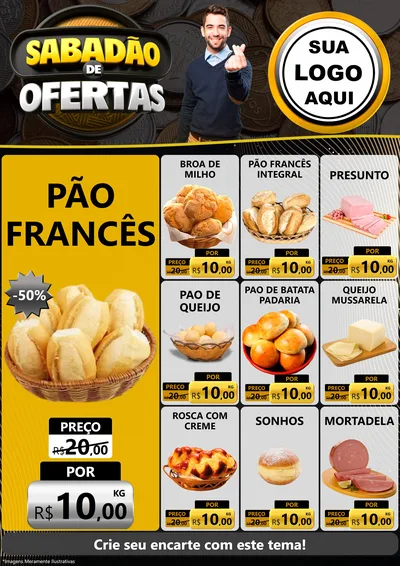 Modelo de Encarte para Encarte A4 Vertical com o tema Sabadão de Ofertas para Padaria