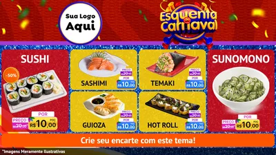 Modelo de TV para TV Horizontal com o tema Esquenta de Carnaval para Comida japonesa