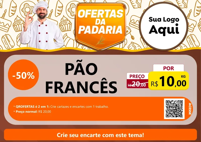 Modelo de Cartaz para Cartaz A4 Horizontal com o tema Ofertas da Padaria para Padaria