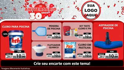 Modelo de TV para TV Horizontal com o tema Promoção de Aniversário - 30 Anos para Produtos para Piscina