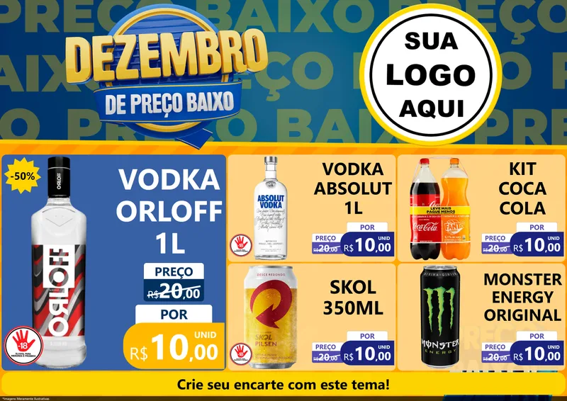 Modelo de Encarte para Encarte A4 Horizontal com o tema Dezembro de Preço Baixo para Distribuidora de bebidas