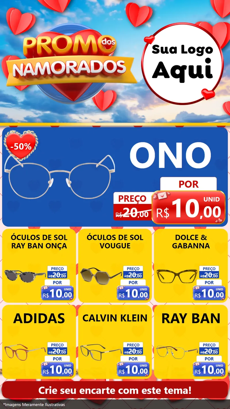 Modelo de Rede Social para Stories com o tema Promo dos Namorados para Óticas