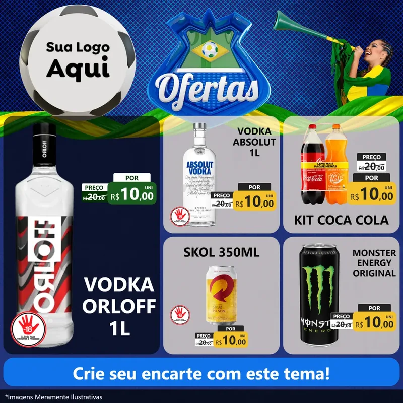 Modelo de Rede Social para Feed Facebook com o tema Ofertas (Futebol) para Distribuidora de bebidas