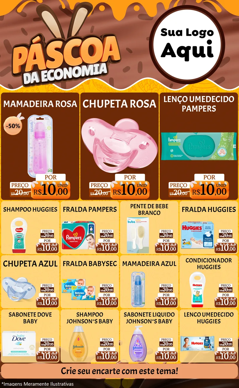 Modelo de Encarte para Encarte Grande com o tema Páscoa da Economia para Bebês