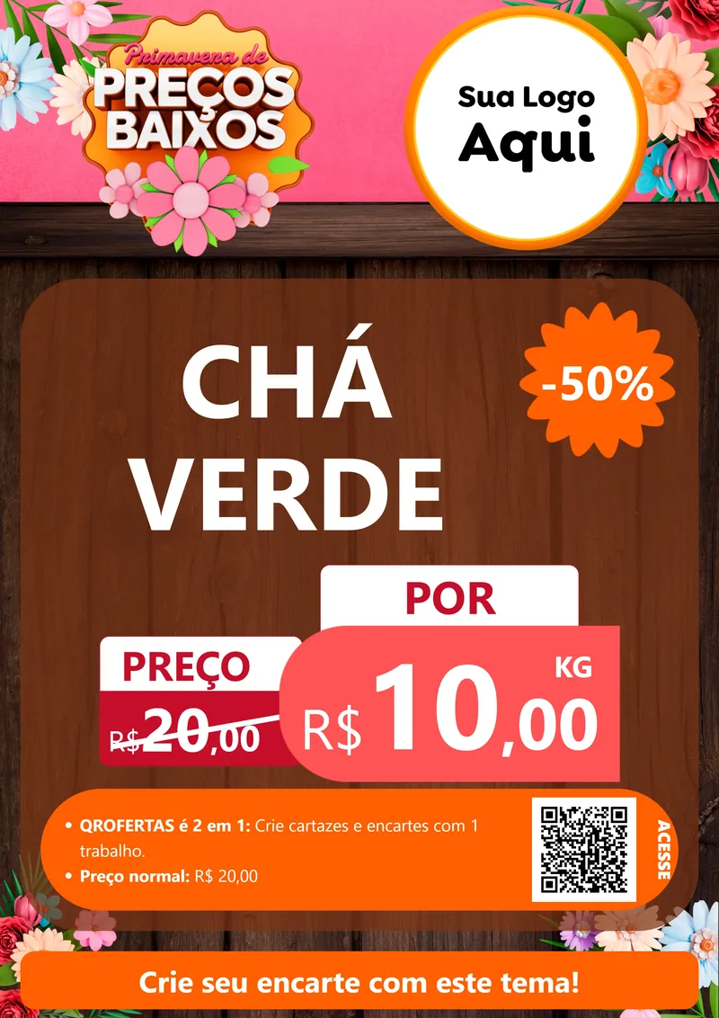 Modelo de Cartaz para Cartaz A4 Vertical com o tema Primavera de Preços Baixos para Produtos Naturais