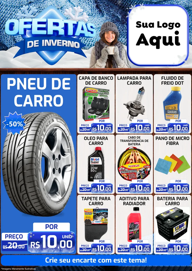 Modelo de Encarte para Encarte A4 Vertical com o tema Ofertas de Inverno para Auto peças