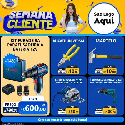 Modelo de Rede Social para Feed Facebook com o tema Semana do Cliente para Maquinas e Ferramentas