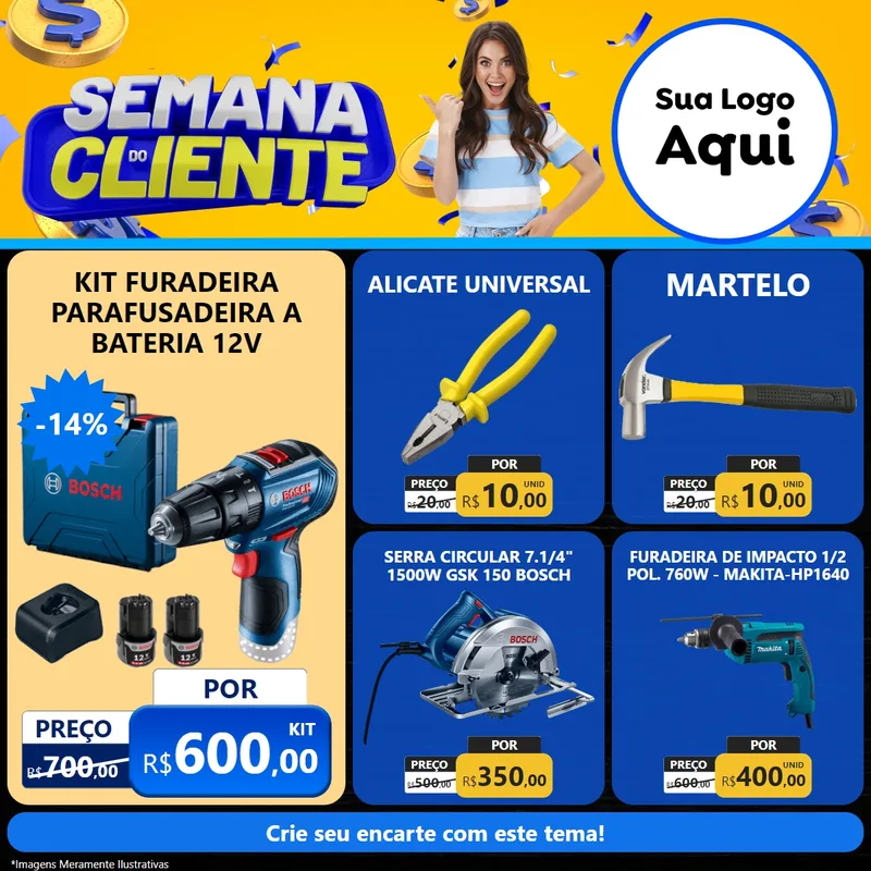 Modelo de Rede Social para Feed Facebook com o tema Semana do Cliente para Maquinas e Ferramentas