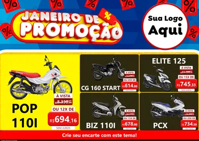 Modelo de Encarte para Encarte A4 Horizontal com o tema Janeiro de Promoção para Concessionaria de Motos