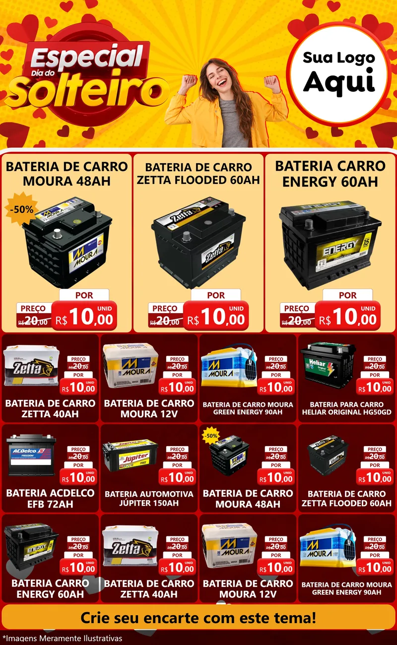 Modelo de Encarte para Encarte Grande com o tema Especial Dia do Solteiro para Baterias Elétricas