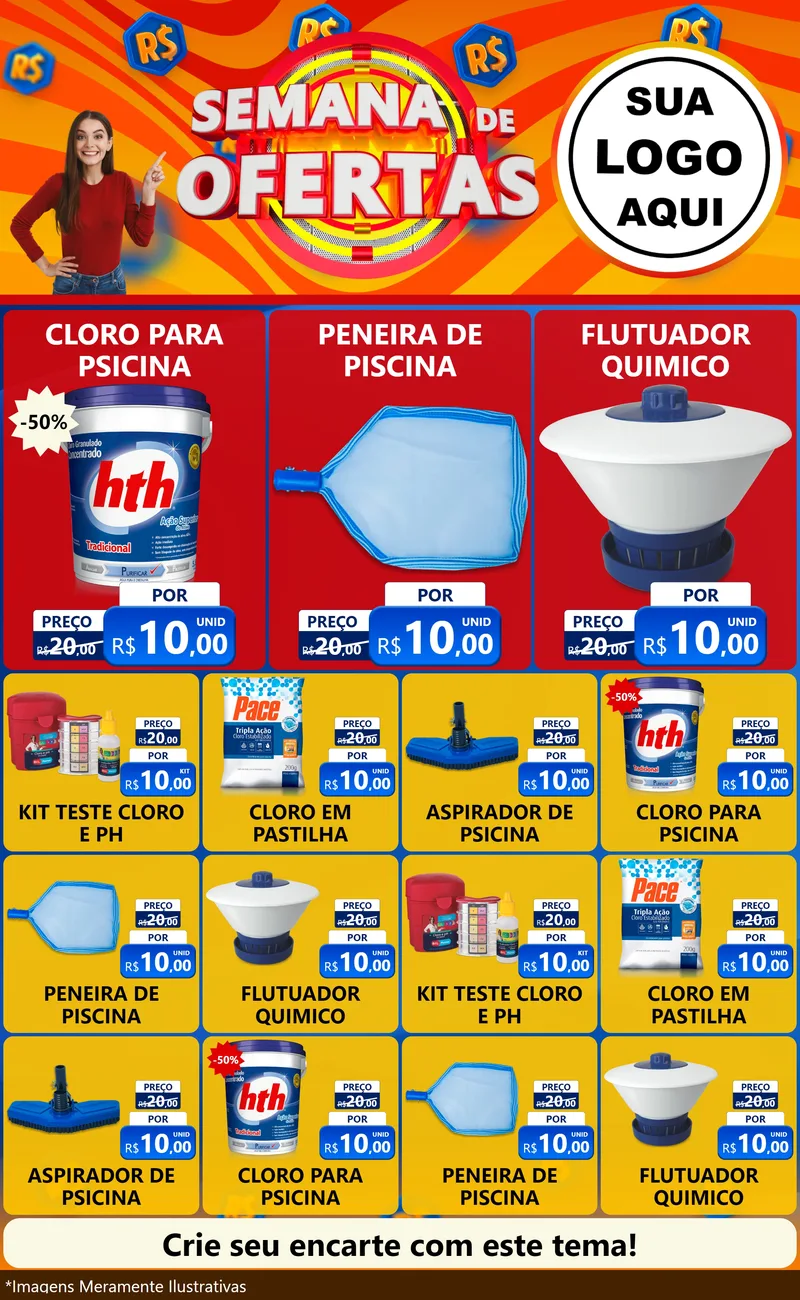Modelo de Encarte para Encarte Grande com o tema Semana de Ofertas para Produtos para Piscina