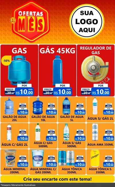 Modelo de Encarte para Encarte Grande com o tema Ofertas do Mês para Água e gás