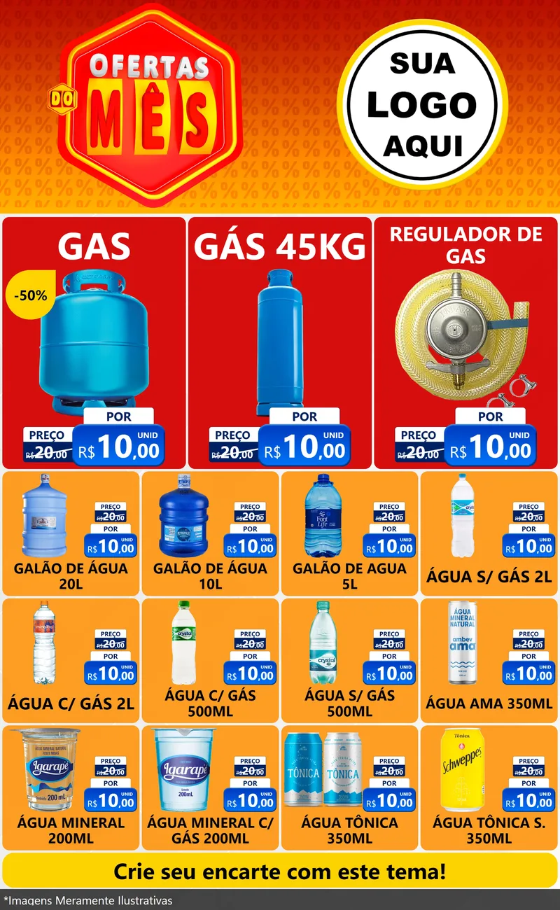 Modelo de Encarte para Encarte Grande com o tema Ofertas do Mês para Água e gás