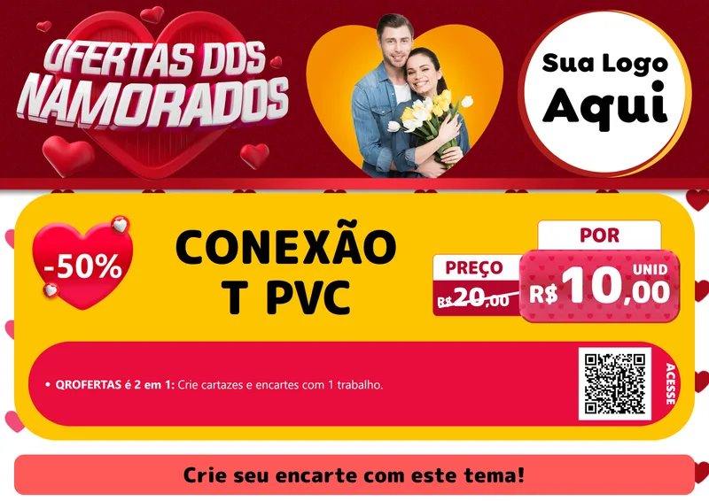 Modelo de Cartaz para Cartaz A4 Horizontal com o tema Ofertas Dos Namorados para Tubos e conexões