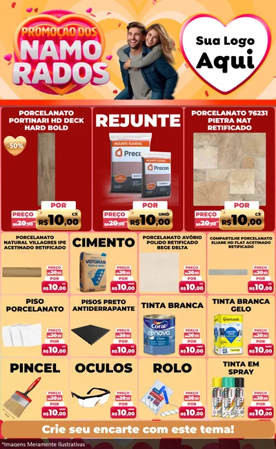 Modelo de Encarte para Encarte Grande com o tema Promoção dos Namorados para Pisos e revestimentos