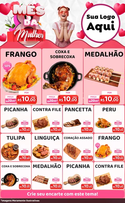Modelo de Encarte para Encarte Grande com o tema Mês da Mulher para Assados
