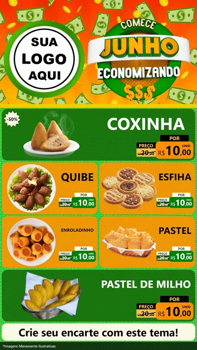 Modelo de TV para TV Vertical com o tema Comece Junho Economizando para Salgadaria