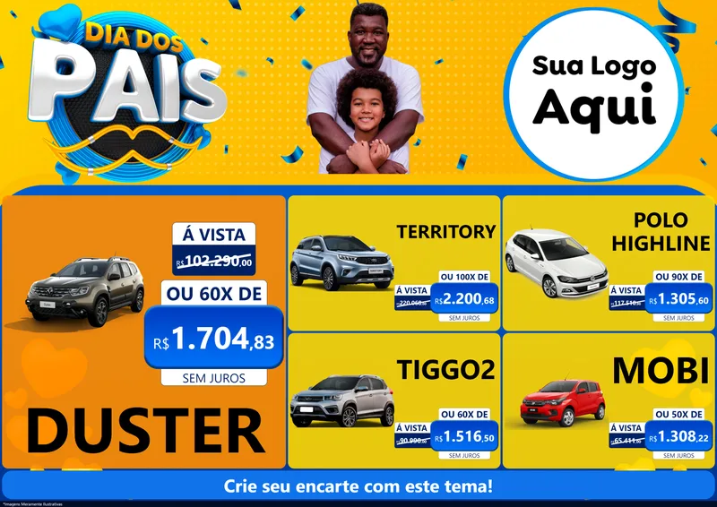 Modelo de Encarte para Encarte A4 Horizontal com o tema Dia dos Pais para Concessionaria de Carros