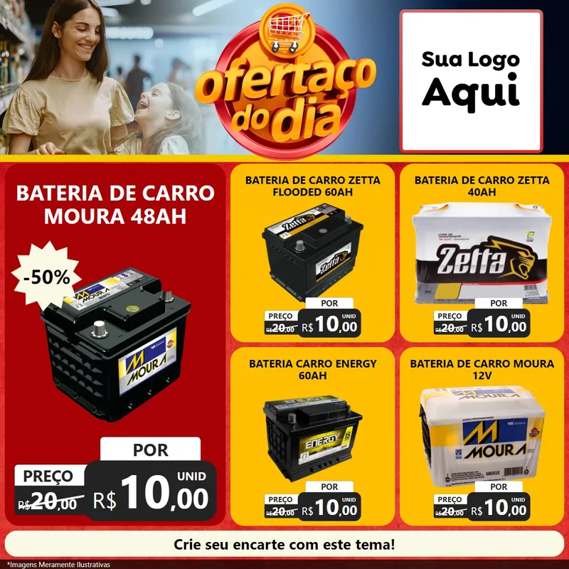 Modelo de Rede Social para Feed Facebook com o tema Ofertaço Do Dia para Baterias Elétricas