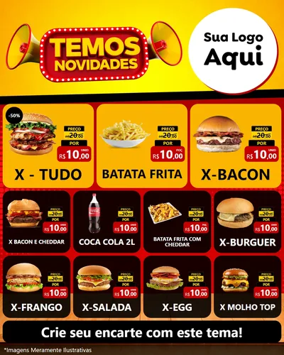 Modelo de Rede Social para Feed Instagram com o tema Temos Novidades para Hamburgueria